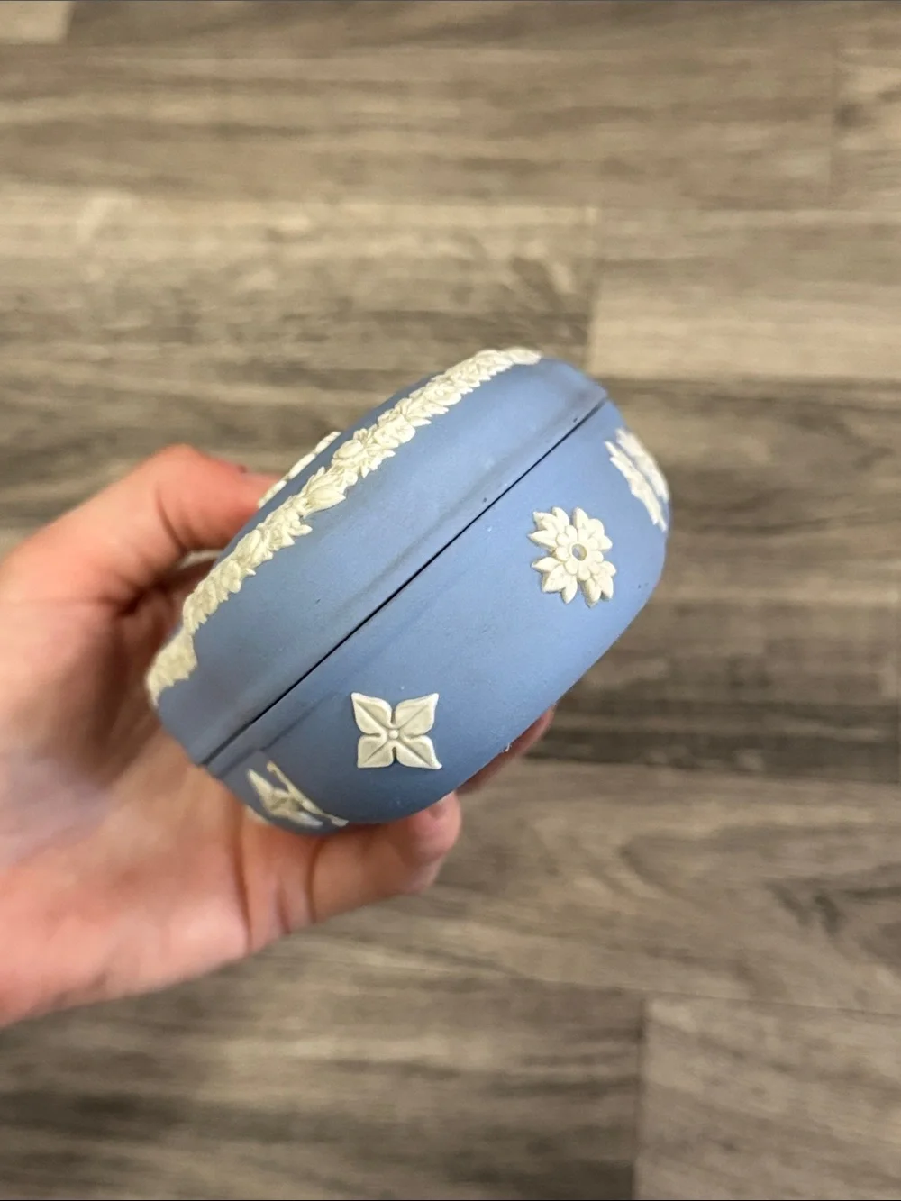 Vintage Wedgwood pale blue Jasperware heart shaped trinket box